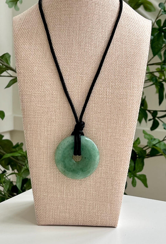 Green Aventurine Donut Bead Necklace 50mm Gorgeous Green Statement Pendant Necklace Layering Necklace Semi-Precious Natural Gemstones