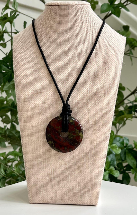Dragons Blood Jasper Donut Bead Necklace 50mm Gorgeous Jasper Statement Pendant Necklace Layering Necklace Semi-Precious Natural Gemstones