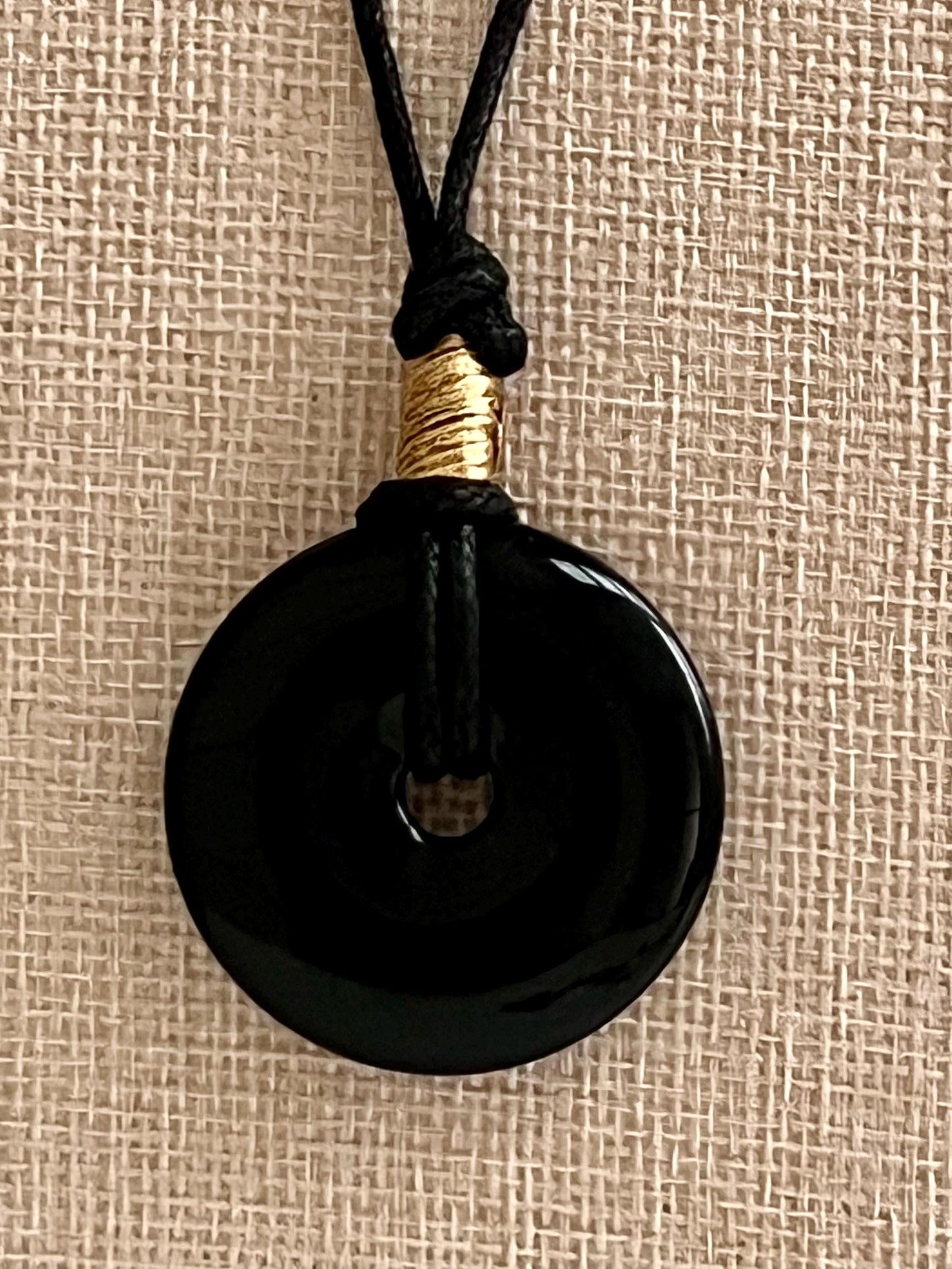Black Onyx Donut Bead Necklace 40mm Gorgeous Onyx Statement Pendant Necklace Layering Necklace Semi-Precious Natural Gemstones