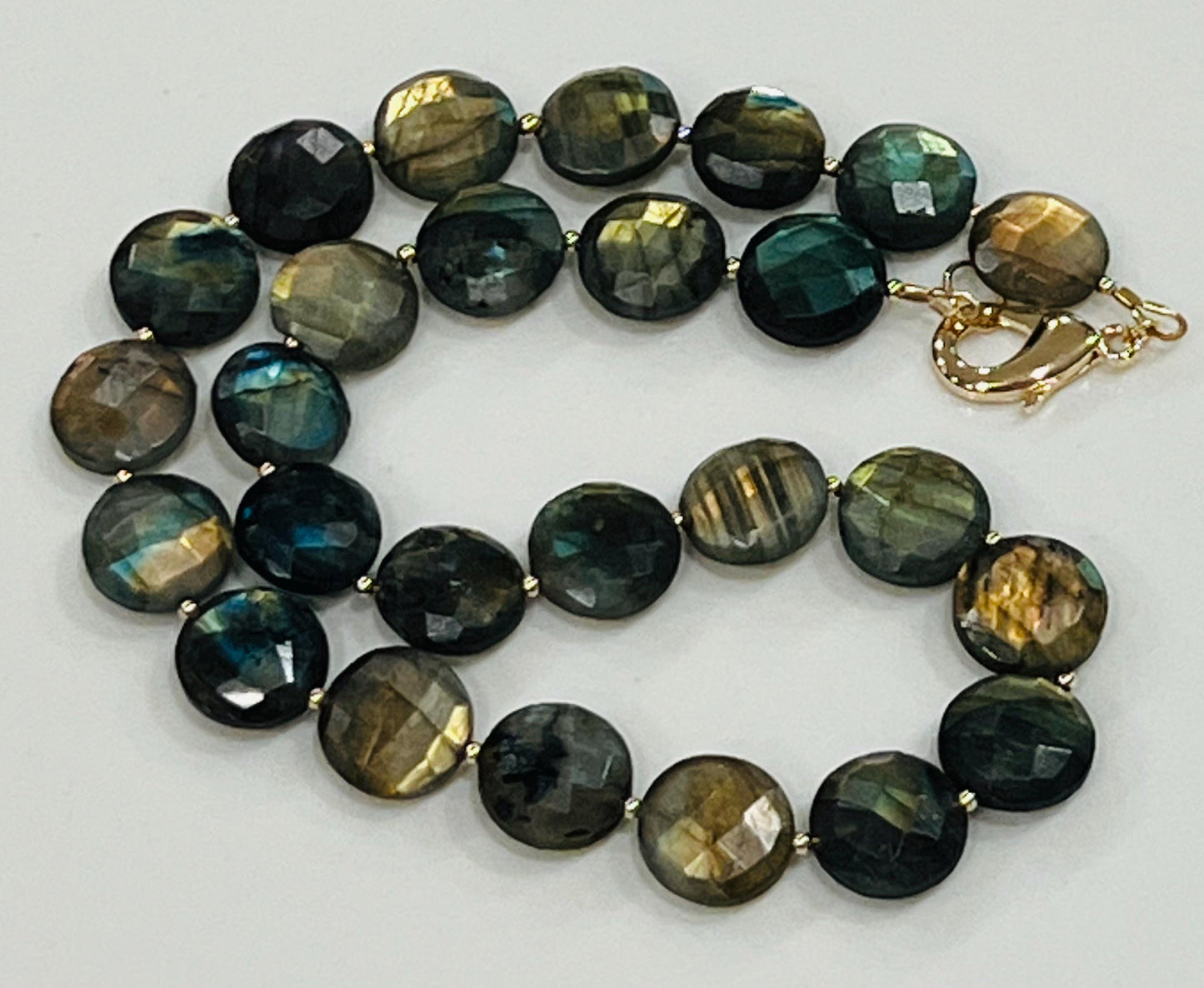 Labradorite Beaded Necklace 18k Gold Filled Clasp/Accent Beads Semi-Precious Natural Gemstone Necklace Layering 12mm Coin Faceted Stones