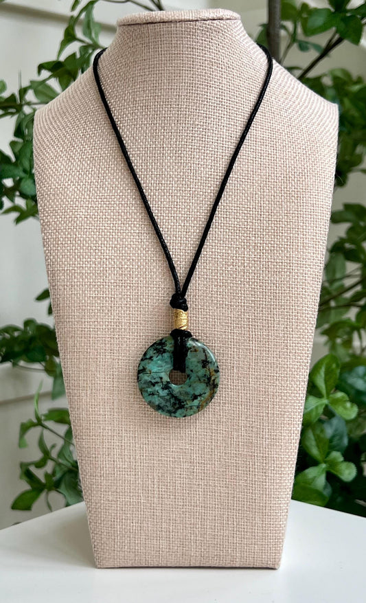 African Turquoise Donut Bead Necklace