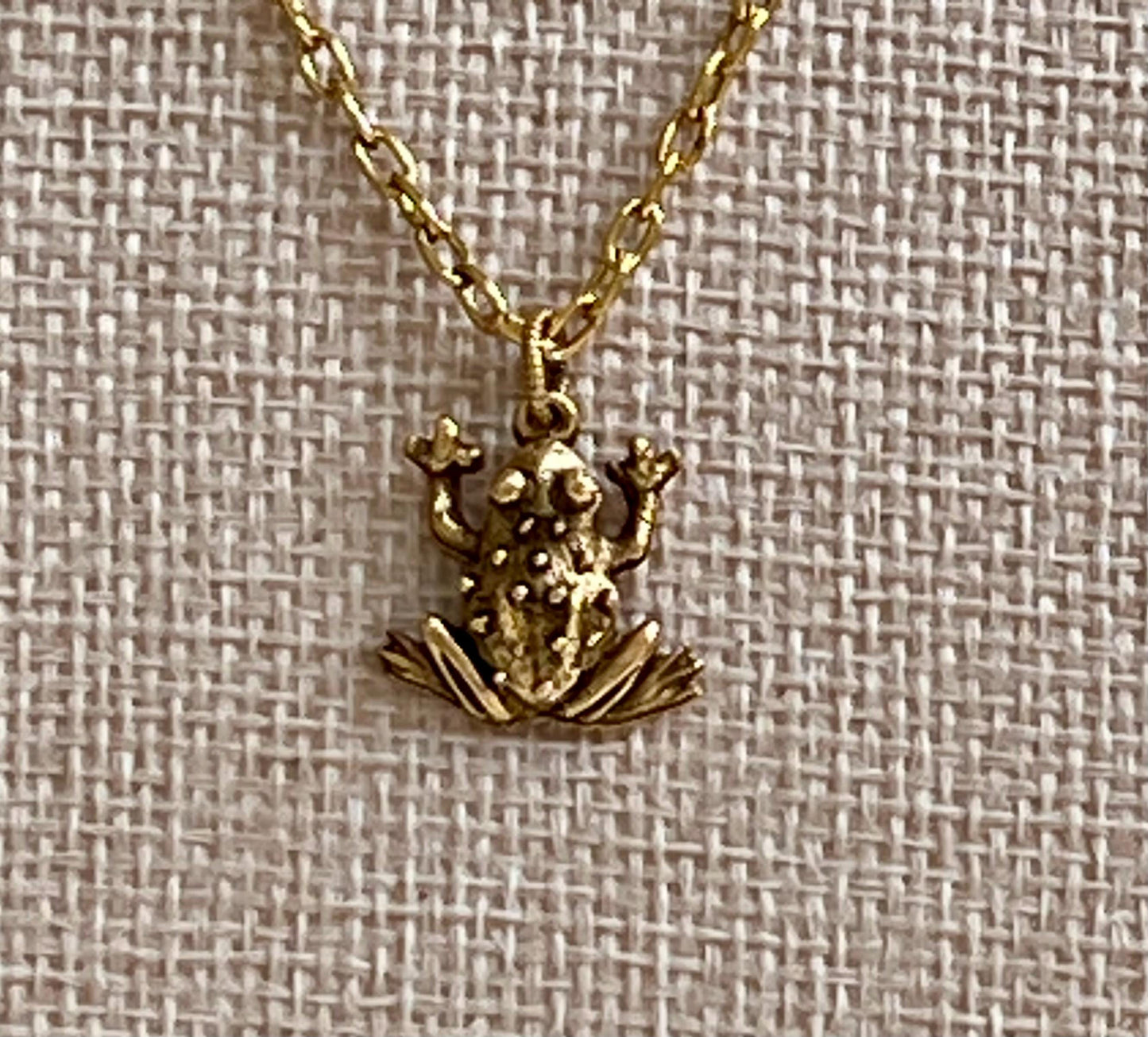 Gold Delicate Paperclip Layering Necklace with Frog Pendant
