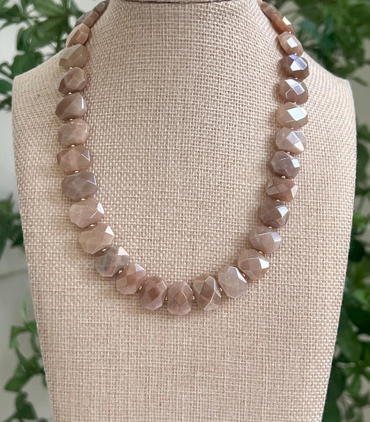 Peach Moonstone Beaded Necklace