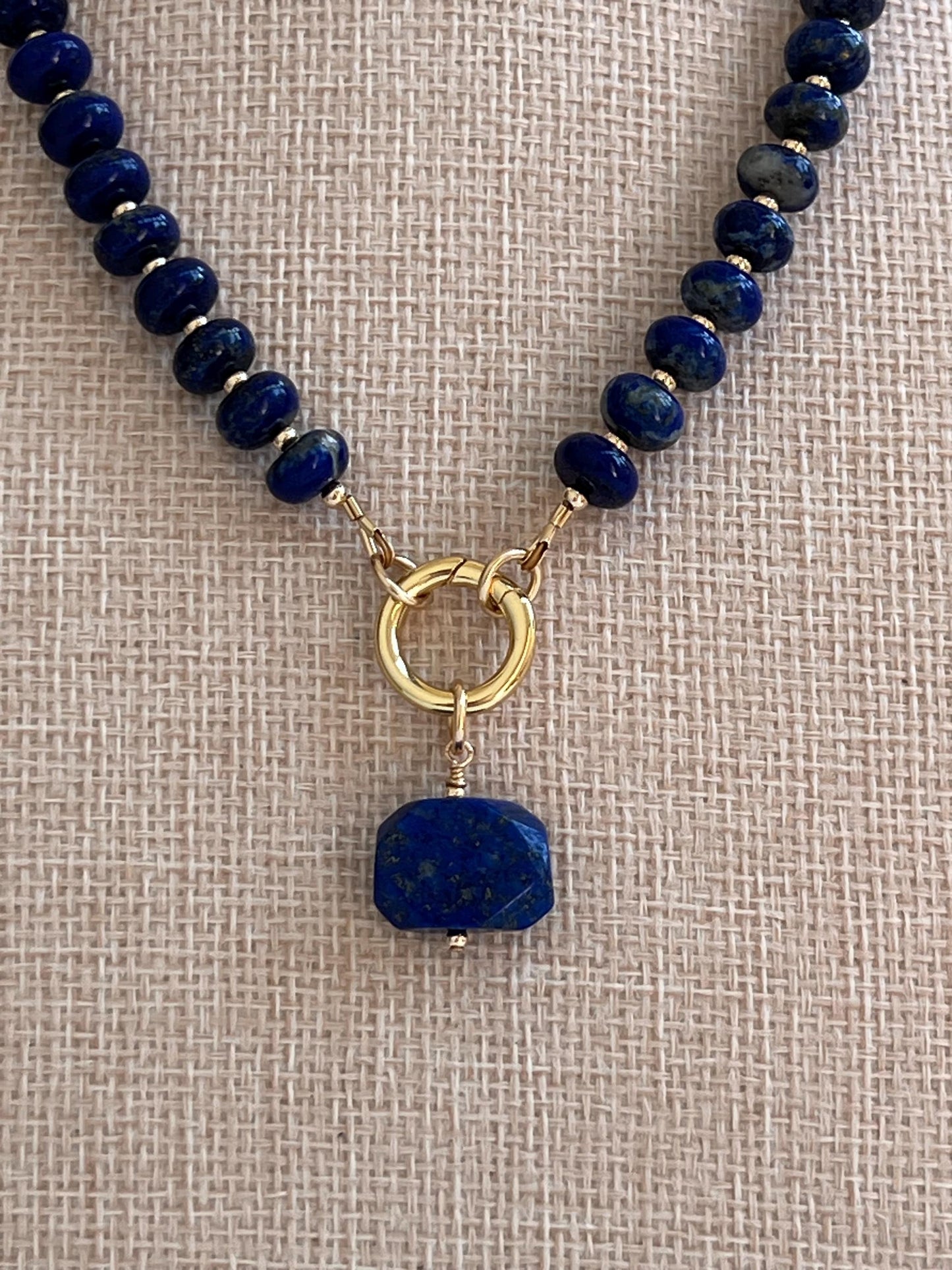 Lapis Beaded Necklace 18k Gold Filled Spring Clasp/Beads Natural Gemstone Layering Beaded Necklace Gorgeous 5x8mm Smooth Rondelle Stones