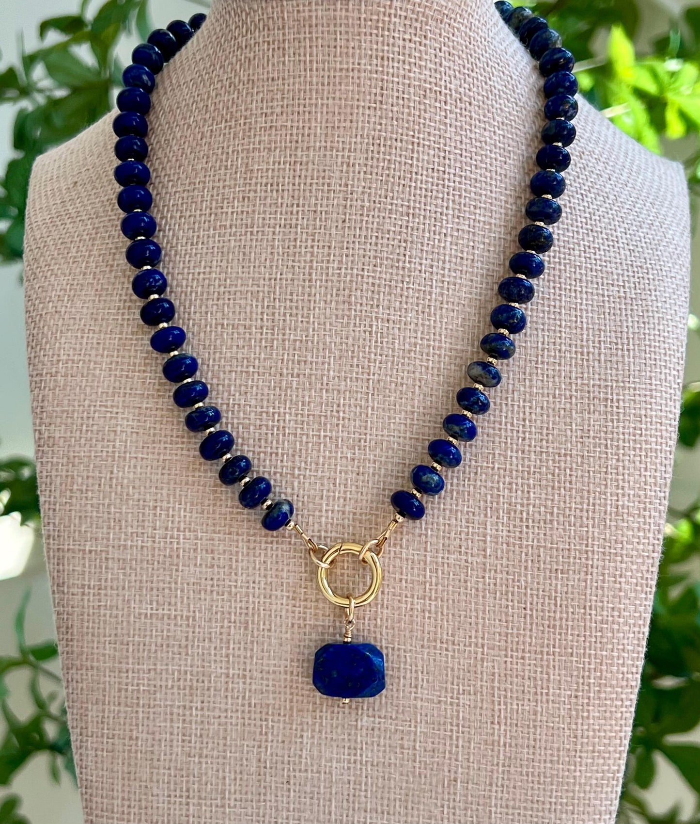 Lapis Beaded Necklace 18k Gold Filled Spring Clasp/Beads Natural Gemstone Layering Beaded Necklace Gorgeous 5x8mm Smooth Rondelle Stones