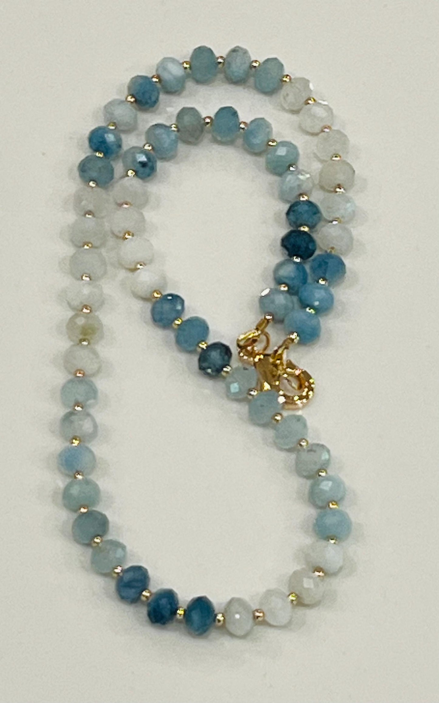 Aquamarine Beaded Necklace 18k Gold Filled Clasp 4x6mm Faceted Rondelle Aquamarine Stones Natural Aquamarine Faceted Statement Necklace