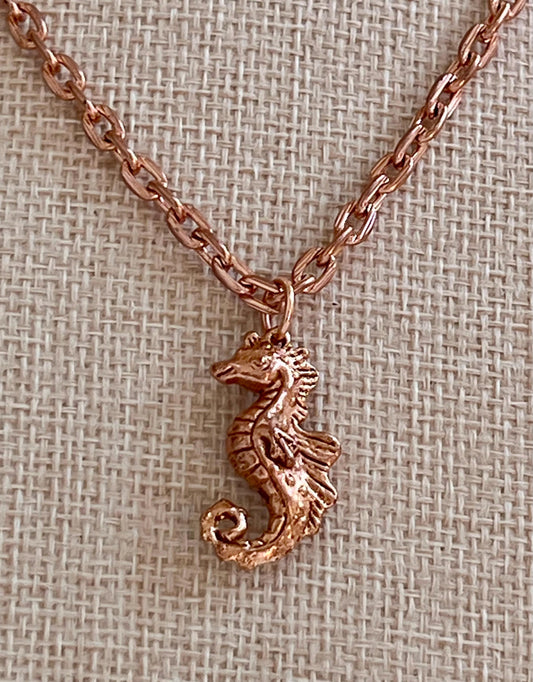 Rose Gold Layering Necklace with Seahorse Pendant Gorgeous Layering Statement Sea Creature Necklace Green Girl Studios Rose Gold Chain
