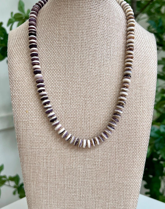 Purple Wampum Quahog Shell Beaded Necklace