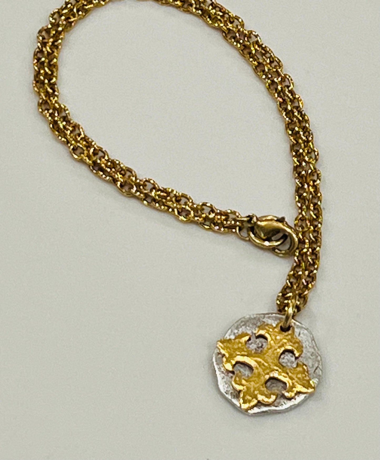 Gold Classic Cable Chain Necklace with Organic Silver Coin and Gold  Celtic Cross Pendants Gorgeous Silver Statement Mixed Metal Necklace