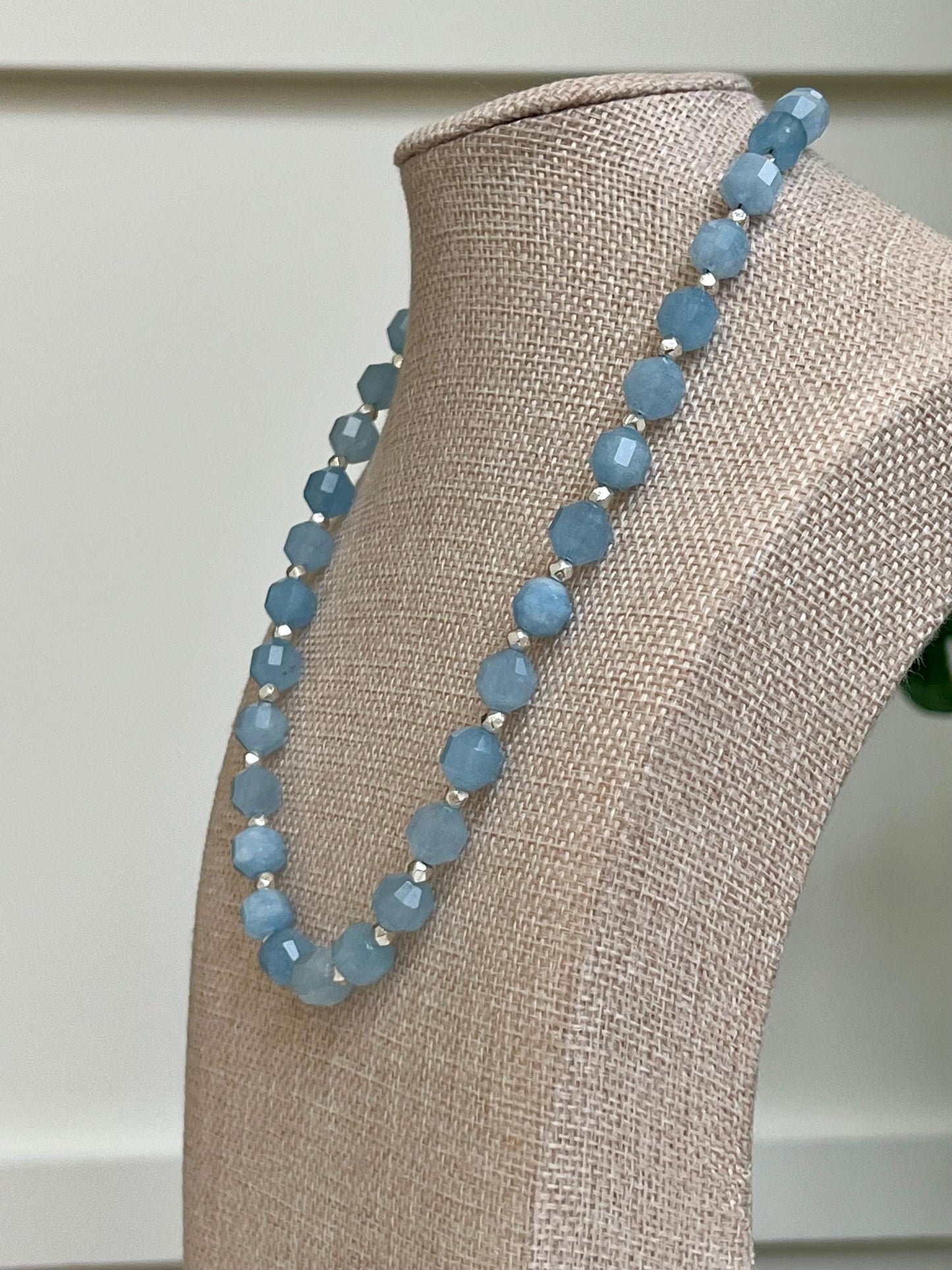 Aquamarine Beaded Necklace Silver Toggle/Beads 9x10mm Faceted Aquamarine Prism Cut Stones Natural Aquamarine Faceted Statement Necklace