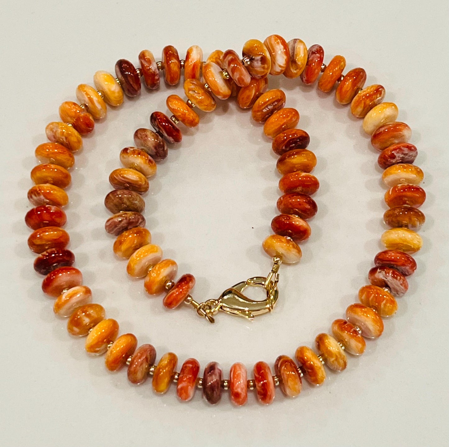 Spiny Oyster Beaded Necklace 18k Gold Filled Clasp Rondelle 10x3mm Natural Spiny Oyster Beads Gorgeous Orange Deep Orange Statement Necklace