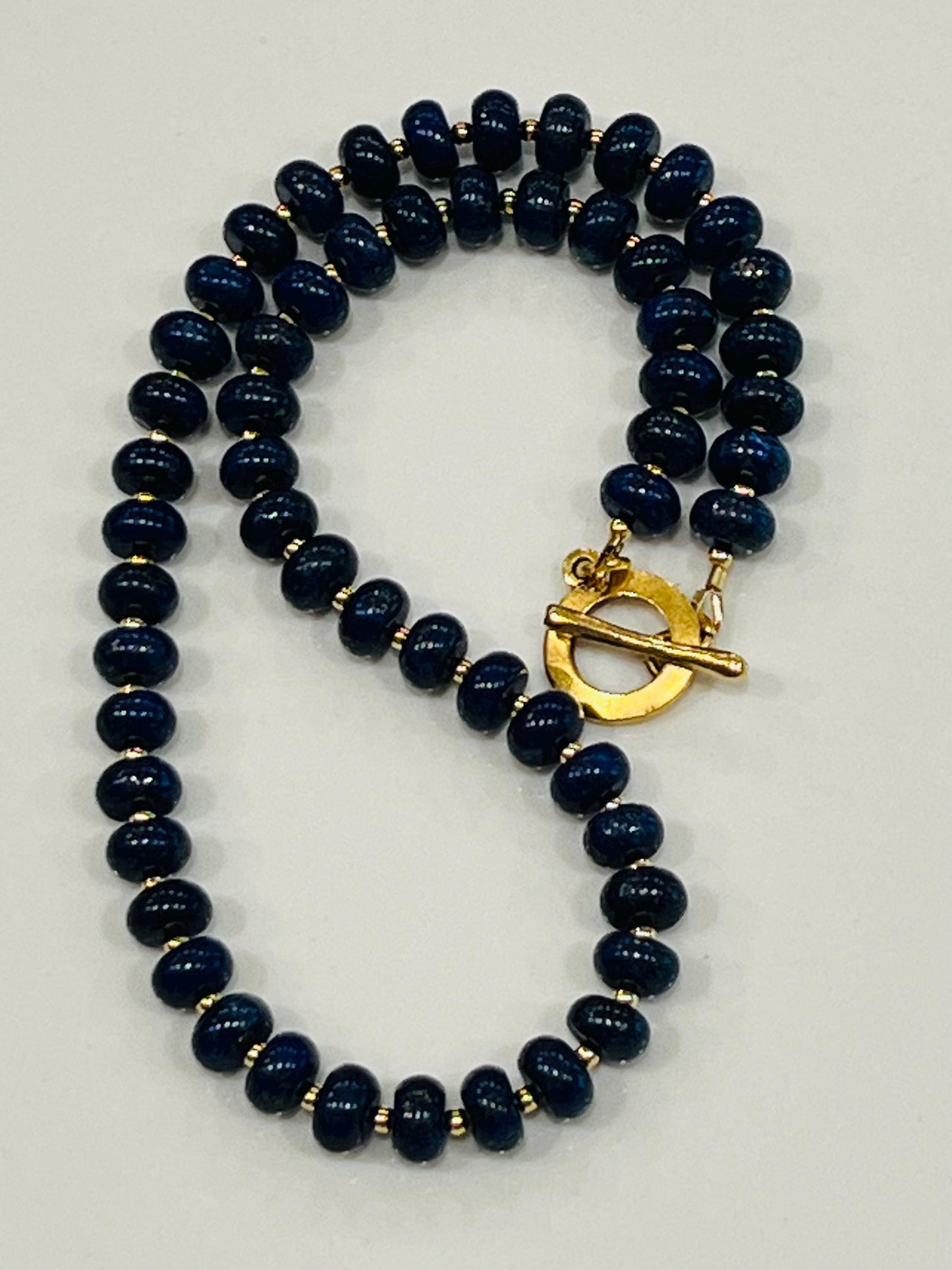Lapis Beaded Necklace with Gold Toggle Gold and Blue Lapis Lazuli 5x8mm Smooth Rondelle Beaded Necklace Semi-Precious Gemstone Necklace