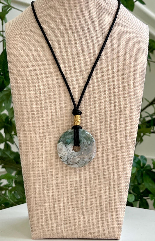Tree Agate Donut Bead Necklace 40mm Gorgeous Light Green Statement Pendant Necklace Layering Necklace Semi-Precious Natural Gemstones