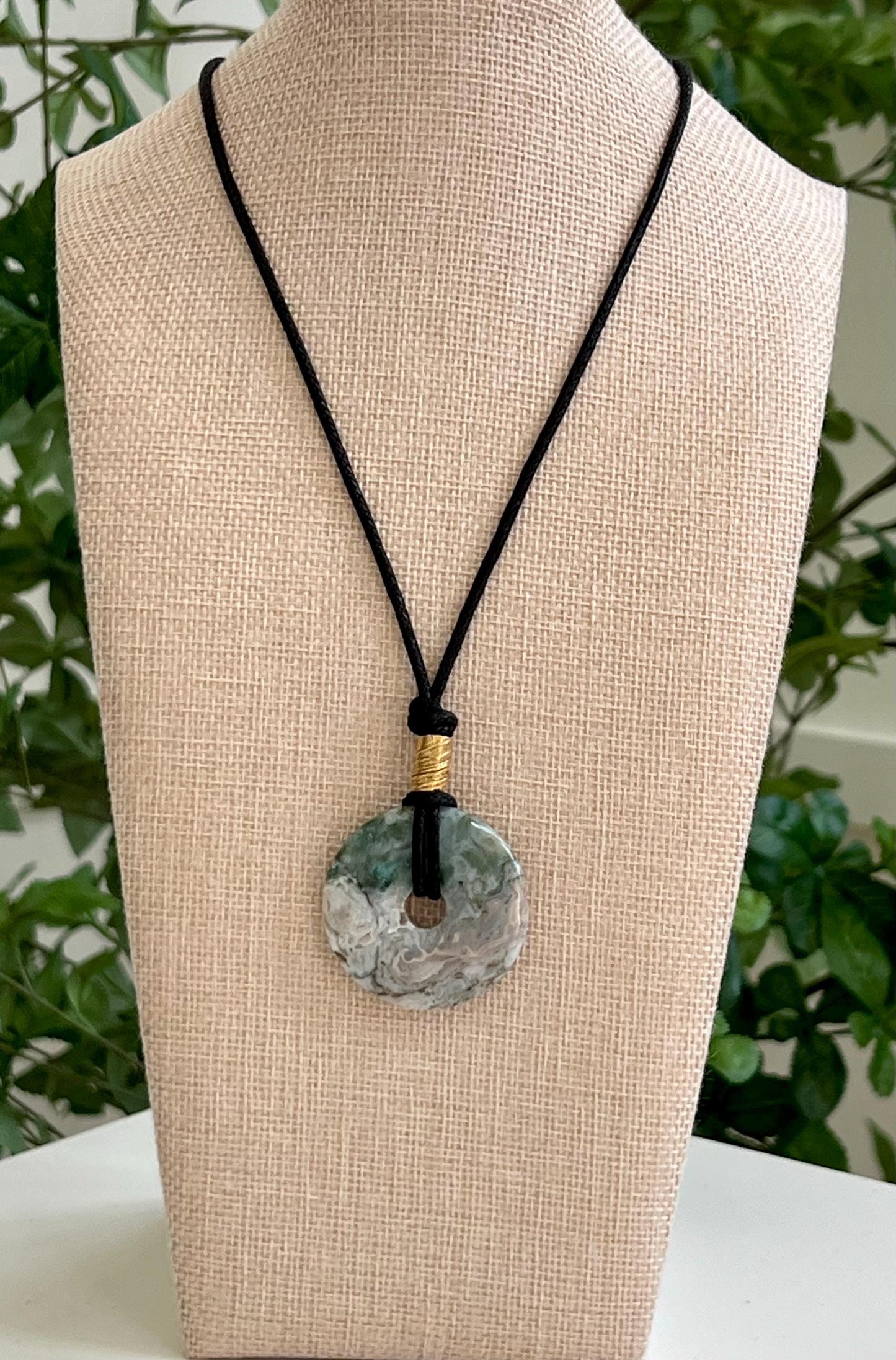 Tree Agate Donut Bead Necklace 40mm Gorgeous Light Green Statement Pendant Necklace Layering Necklace Semi-Precious Natural Gemstones