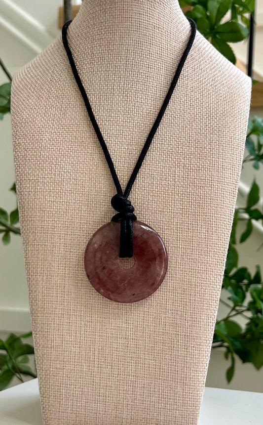 Strawberry Quartz Donut Bead Necklace
