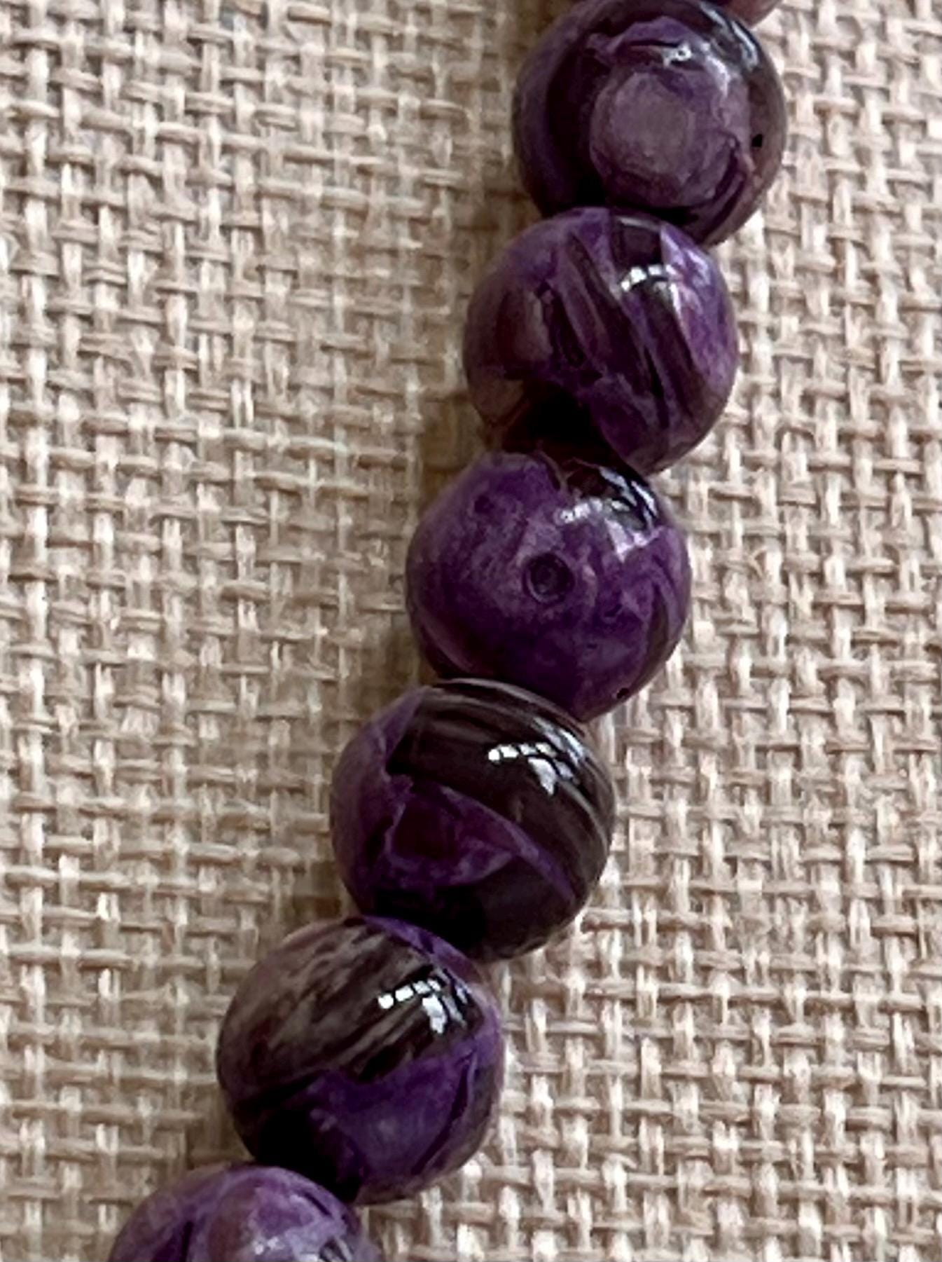 Purple Mica Beaded Necklace 18k Gold Filled Clasp/Accent Beads 10mm Smooth Round Beads Gorgeous Purple Sheen Natural Gemstone Necklace