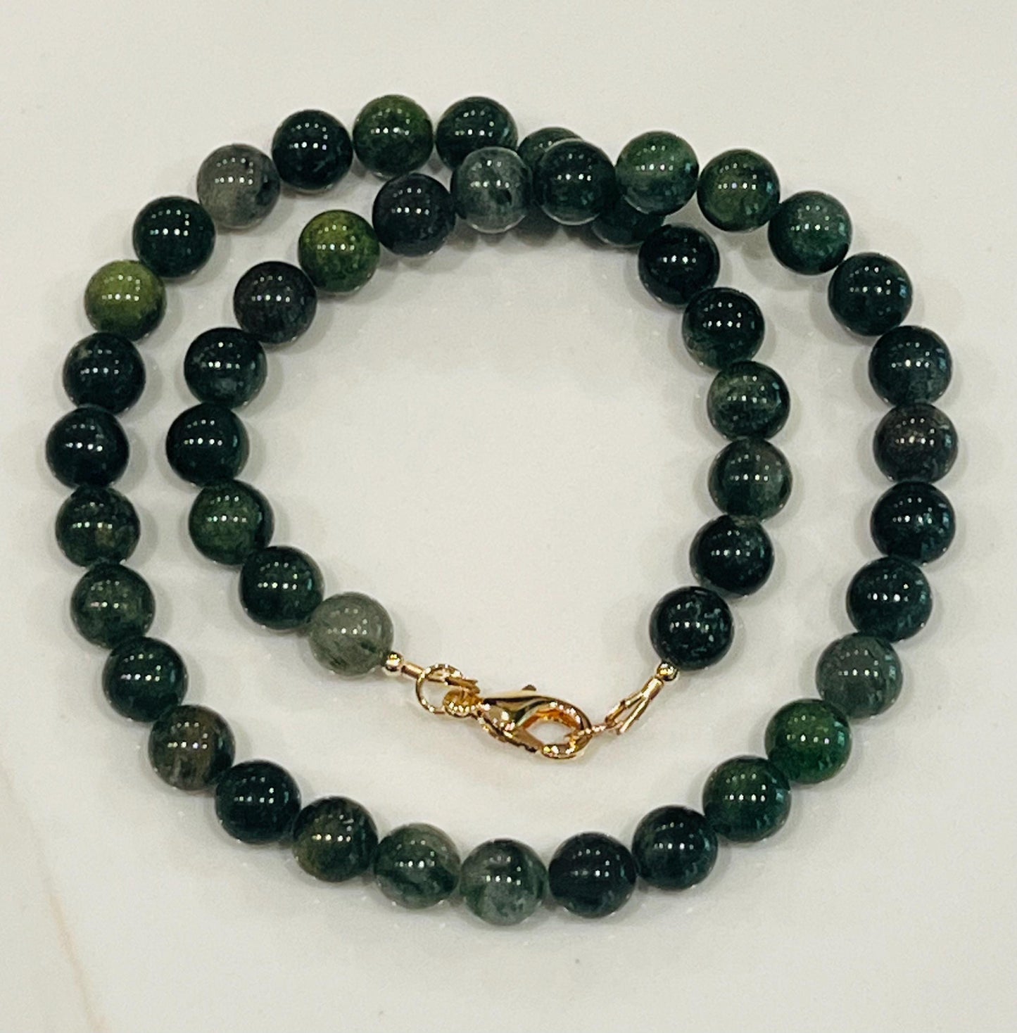 Diopside Beaded Necklace 18k Gold Filled Clasp/Beads Natural Gemstone Layering Beaded Necklace Gorgeous 8mm Smooth Round Green Stones