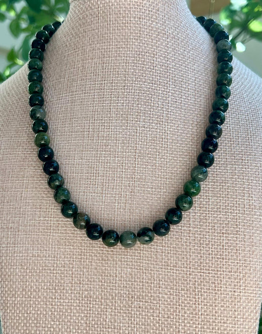 Diopside Beaded Necklace 18k Gold Filled Clasp/Beads Natural Gemstone Layering Beaded Necklace Gorgeous 8mm Smooth Round Green Stones