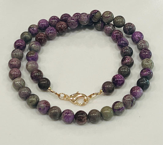 Atlantisite Stichtite Beaded Necklace 18k Gold Filled Clasp 8mm Smooth Round Beads Grade AA Atlantisite Stichite Natural Gemstone Necklace