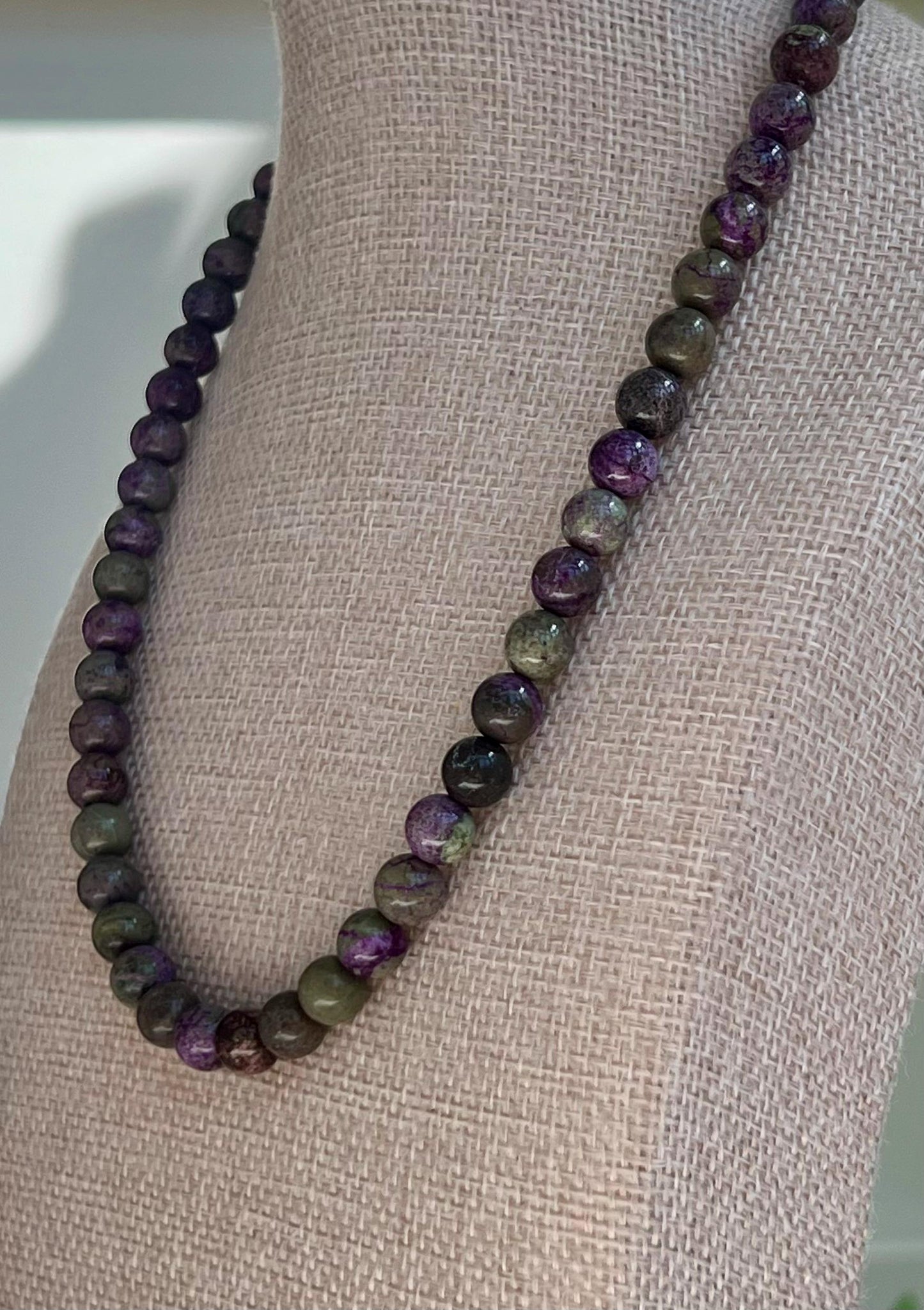 Atlantisite Stichtite Beaded Necklace 18k Gold Filled Clasp 8mm Smooth Round Beads Grade AA Atlantisite Stichite Natural Gemstone Necklace