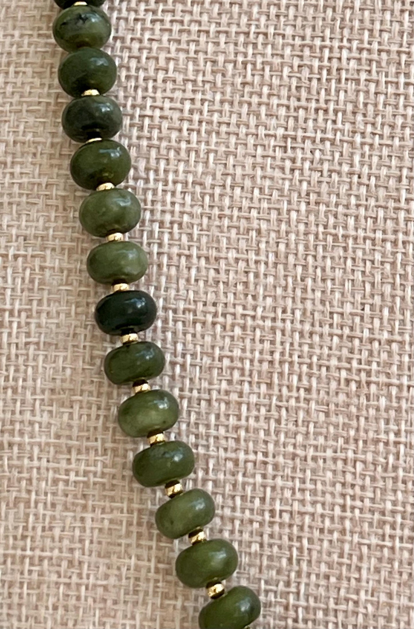 Green Jade Beaded Necklace with 18k Gold Filled Clasp and Accent Beads Natural Semi-Precious Gemstone Green Jade Rondelle Beaded Necklace