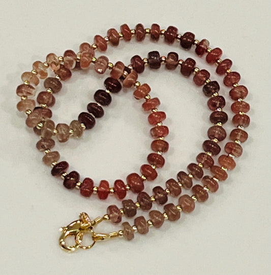 Andesine Labradorite Beaded Necklace with 18k Gold Filled Clasp/Accent Beads 5.5mm Smooth Rondelle Gradient Color Labradorite Stones