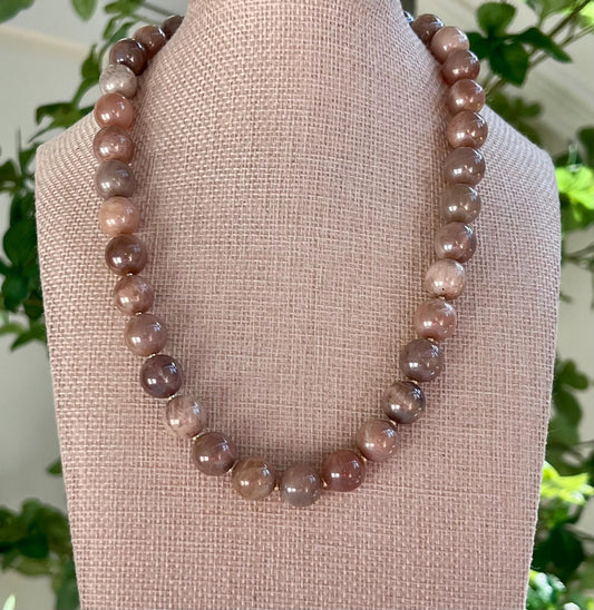 Peach Moonstone Beaded Necklace