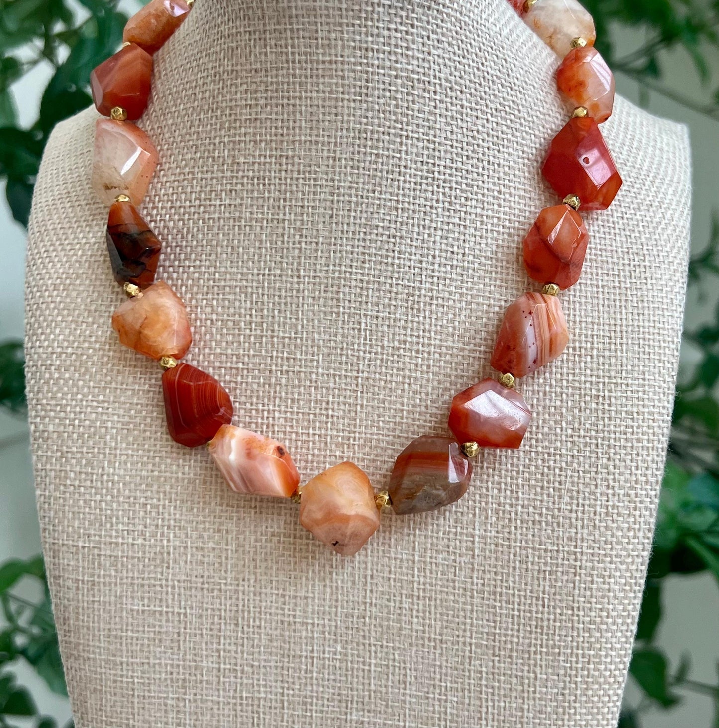 Red Botswana Agate Chunky Beaded Necklace Red Botswana Agate Faceted Nugget Chunk Beads Size 15-20mm Stones Natural Gemstone Necklace