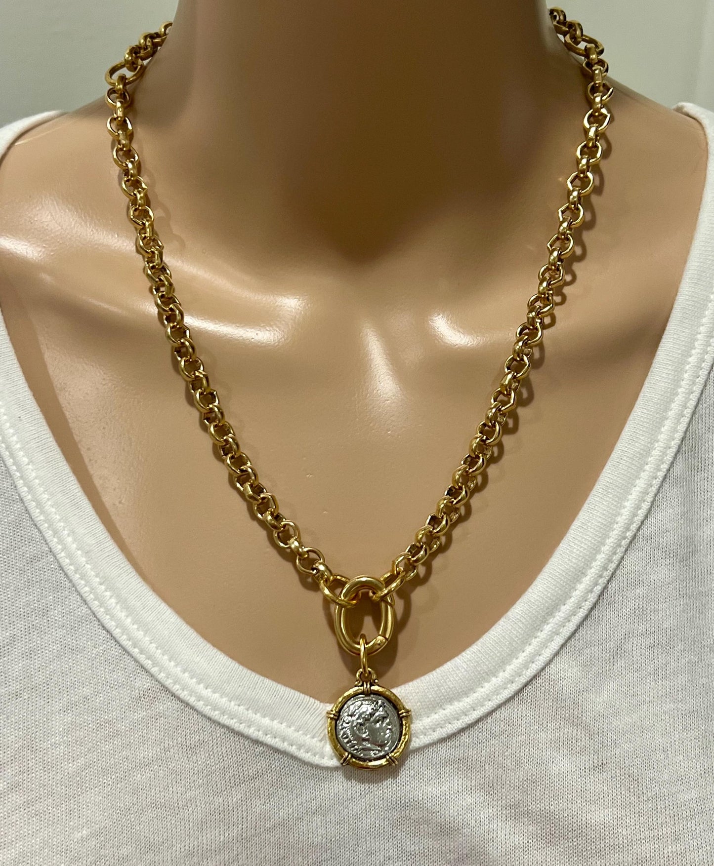 Gold Rolo Thick Chain Layering Necklace