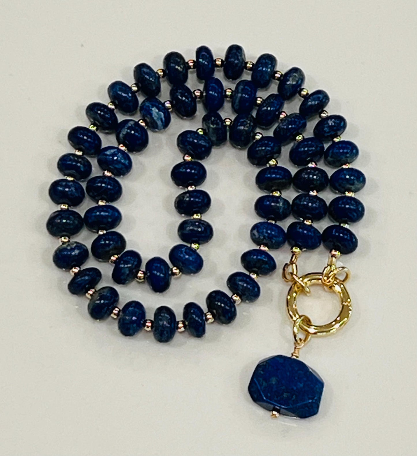 Lapis Beaded Necklace 18k Gold Filled Spring Clasp/Beads Natural Gemstone Layering Beaded Necklace Gorgeous 5x8mm Smooth Rondelle Stones
