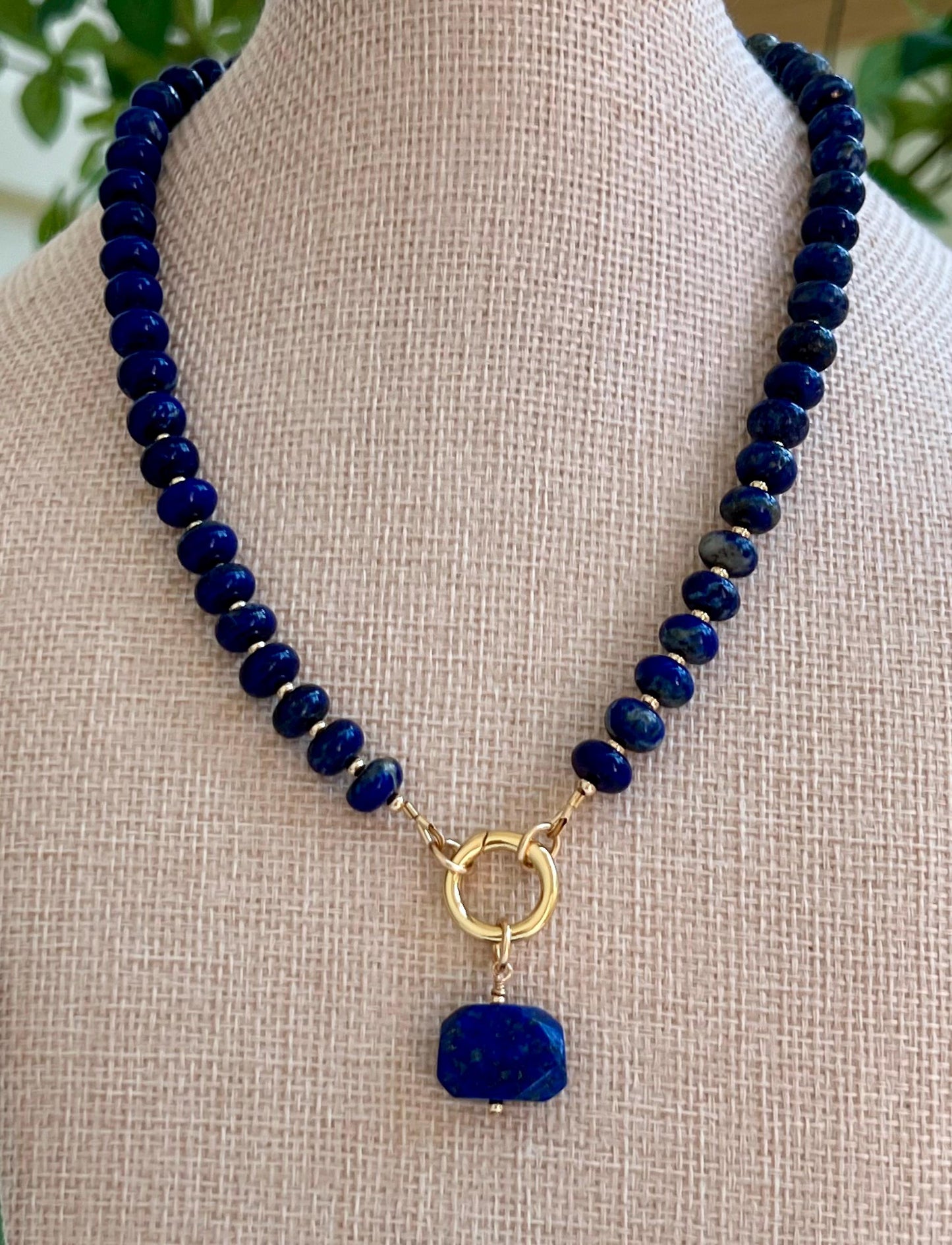 Lapis Beaded Necklace 18k Gold Filled Spring Clasp/Beads Natural Gemstone Layering Beaded Necklace Gorgeous 5x8mm Smooth Rondelle Stones