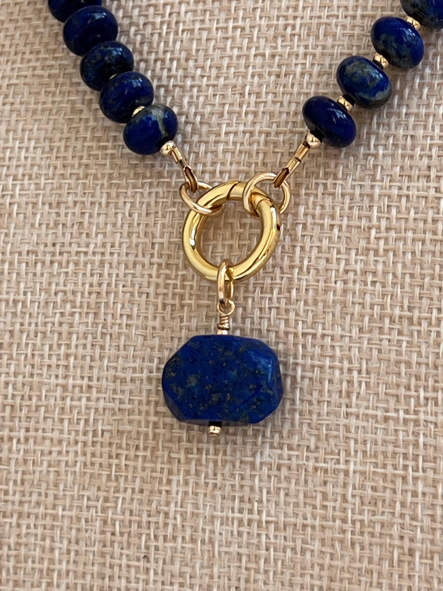 Lapis Beaded Necklace 18k Gold Filled Spring Clasp/Beads Natural Gemstone Layering Beaded Necklace Gorgeous 5x8mm Smooth Rondelle Stones