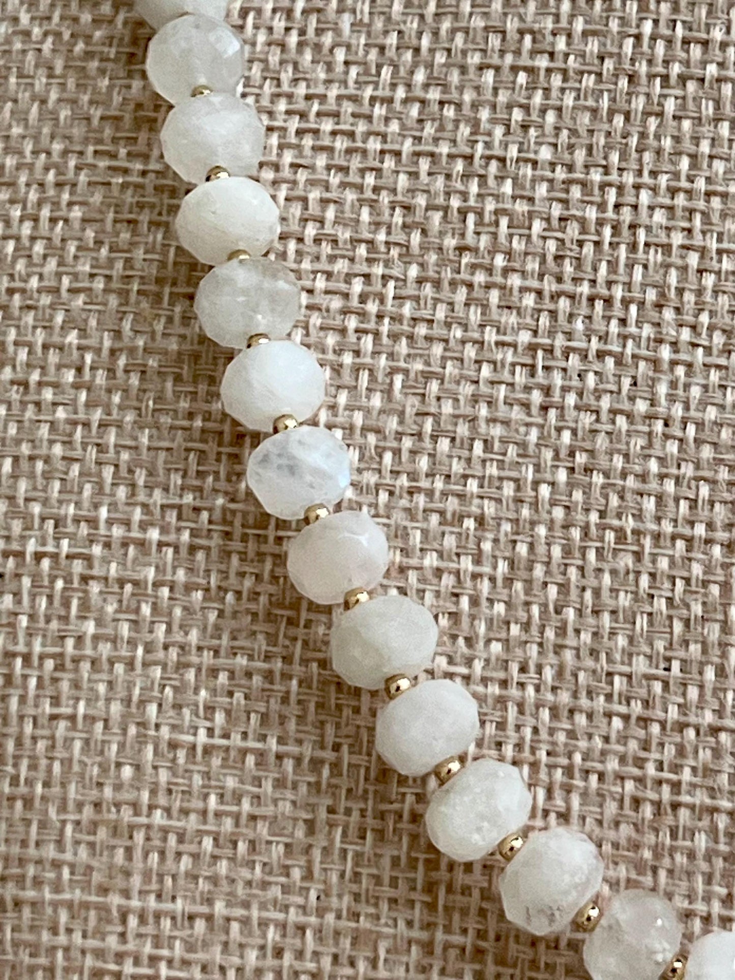 Rainbow Moonstone Beaded Necklace  5x8mm Faceted Rondelle  Moonstone with 18k Gold Filled Clasp/ Accent Beads Sparkling Stones