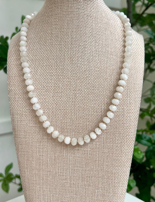 Rainbow Moonstone Beaded Necklace  5x8mm Faceted Rondelle  Moonstone with 18k Gold Filled Clasp/ Accent Beads Sparkling Stones