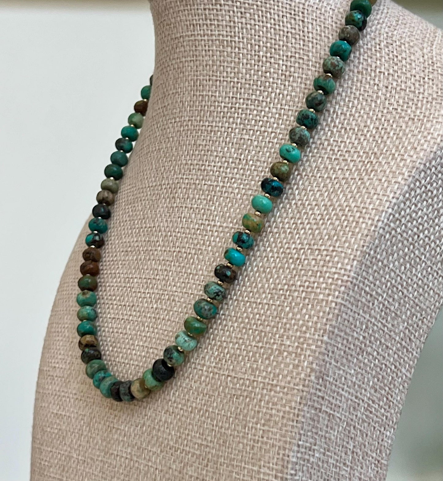 Turquoise Beaded Necklace 18k Gold Filled Clasp/Beads Natural Gemstone Layering Beaded Necklace Gorgeous 4x6mm Smooth Rondelle Stones
