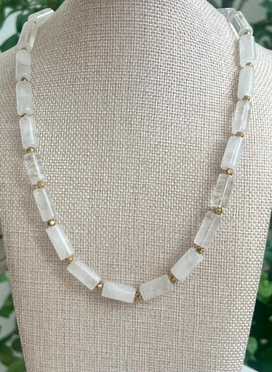 Clear Quartz Beaded Necklace Non-Tarnish Gold Plated Pewter Toggle Clasp/Beads Clear Quartz Layering Necklace Semi-Precious Gemstones