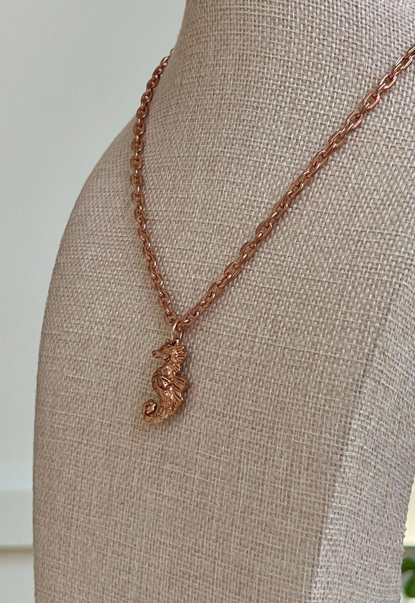Rose Gold Layering Necklace with Seahorse Pendant Gorgeous Layering Statement Sea Creature Necklace Green Girl Studios Rose Gold Chain