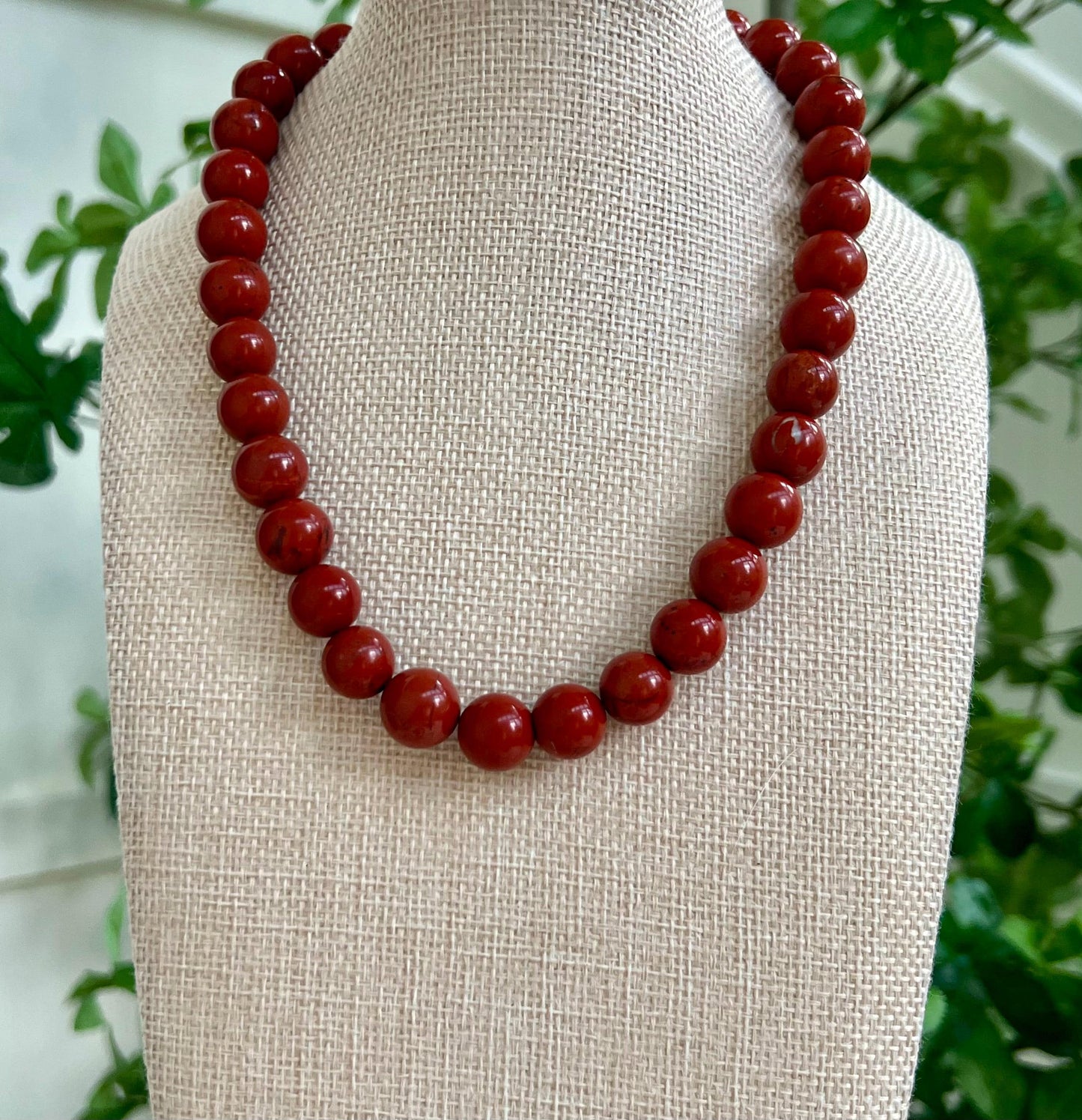 Red Jasper Beaded Necklace 18k Gold Filled Clasp 18k Gold Filled Beads Natural Semi-Precious Gemstones 12mm Red Jasper Beaded Necklace