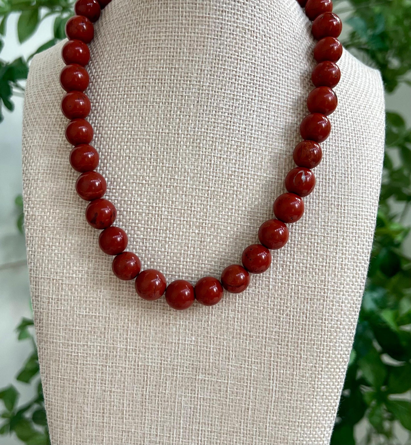 Red Jasper Beaded Necklace 18k Gold Filled Clasp 18k Gold Filled Beads Natural Semi-Precious Gemstones 12mm Red Jasper Beaded Necklace