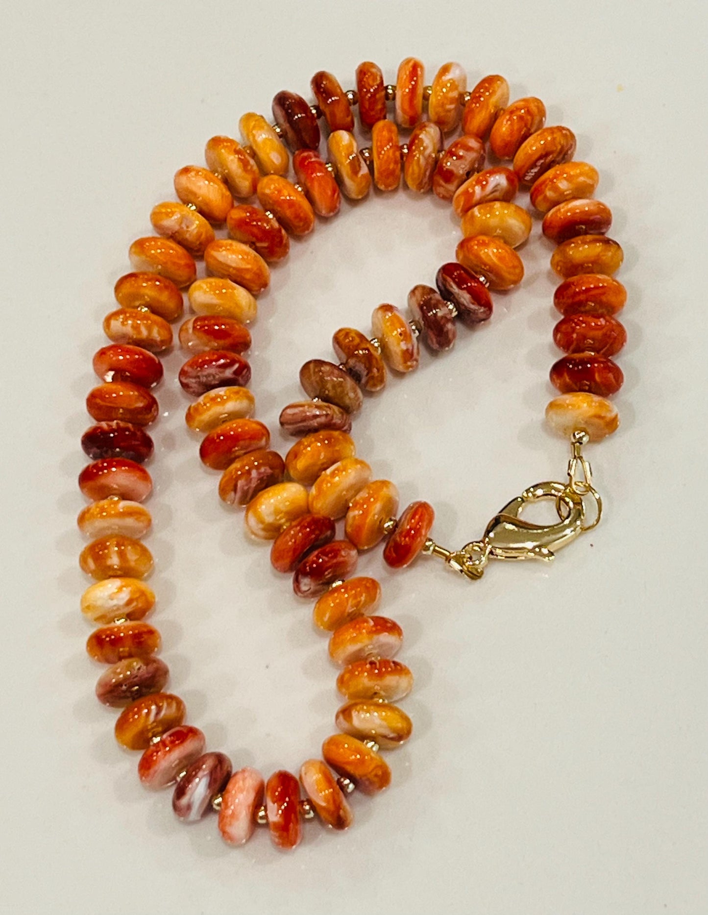 Spiny Oyster Beaded Necklace 18k Gold Filled Clasp Rondelle 10x3mm Natural Spiny Oyster Beads Gorgeous Orange Deep Orange Statement Necklace