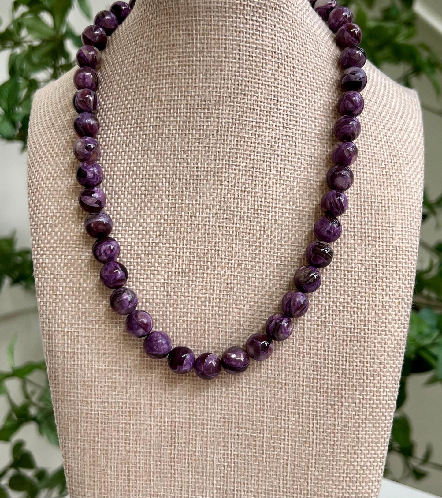 Purple Mica Beaded Necklace 18k Gold Filled Clasp/Accent Beads 10mm Smooth Round Beads Gorgeous Purple Sheen Natural Gemstone Necklace