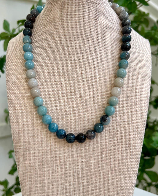 Natural Gradient Color Trolleite Beaded Necklace 18k Gold Filled Clasp/Accent Beads Blue Trolleite Beads Natural Gemstone Necklace