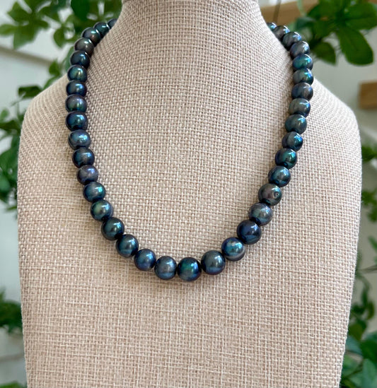 Peacock Pearl Beaded Necklace with 18k Gold Filled Clasp Grade A Peacock Pearl Natural Semi-Precious Gemstones Peacock Freshwater Pearls