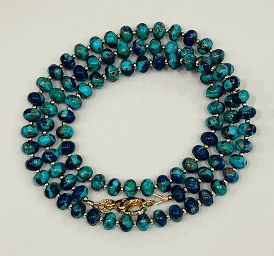 Natural Lapis Mohave Copper Blue Turquoise Beaded Necklace