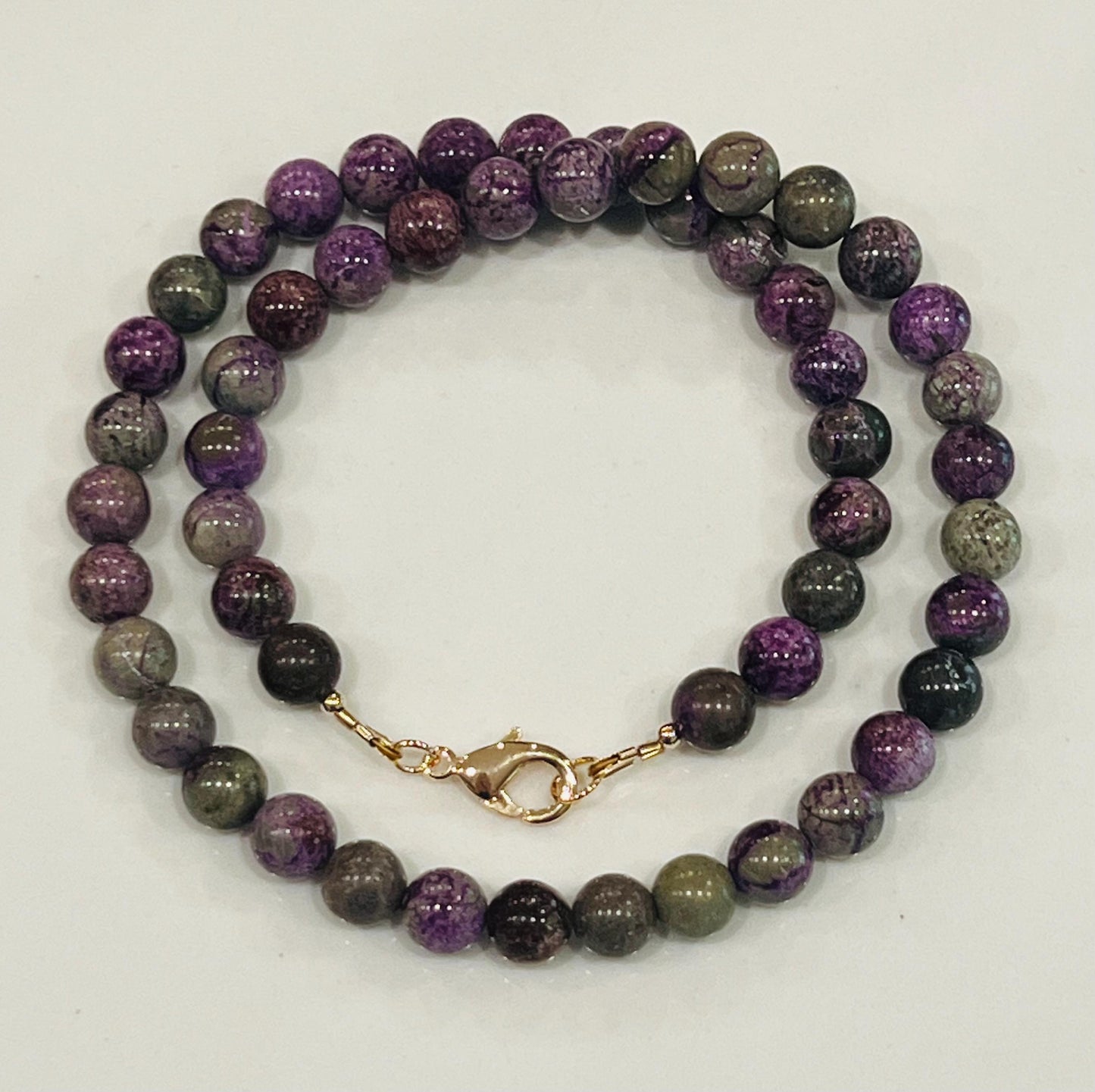 Atlantisite Stichtite Beaded Necklace 18k Gold Filled Clasp 8mm Smooth Round Beads Grade AA Atlantisite Stichite Natural Gemstone Necklace