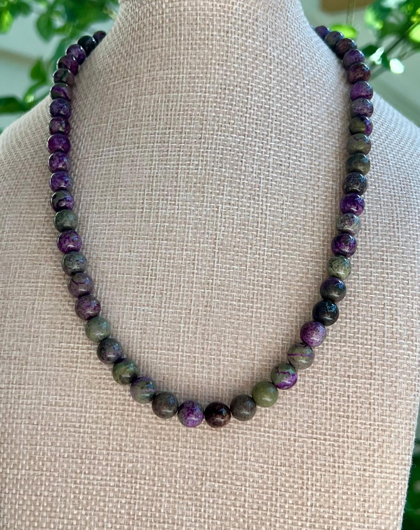 Atlantisite Stichtite Beaded Necklace 18k Gold Filled Clasp 8mm Smooth Round Beads Grade AA Atlantisite Stichite Natural Gemstone Necklace