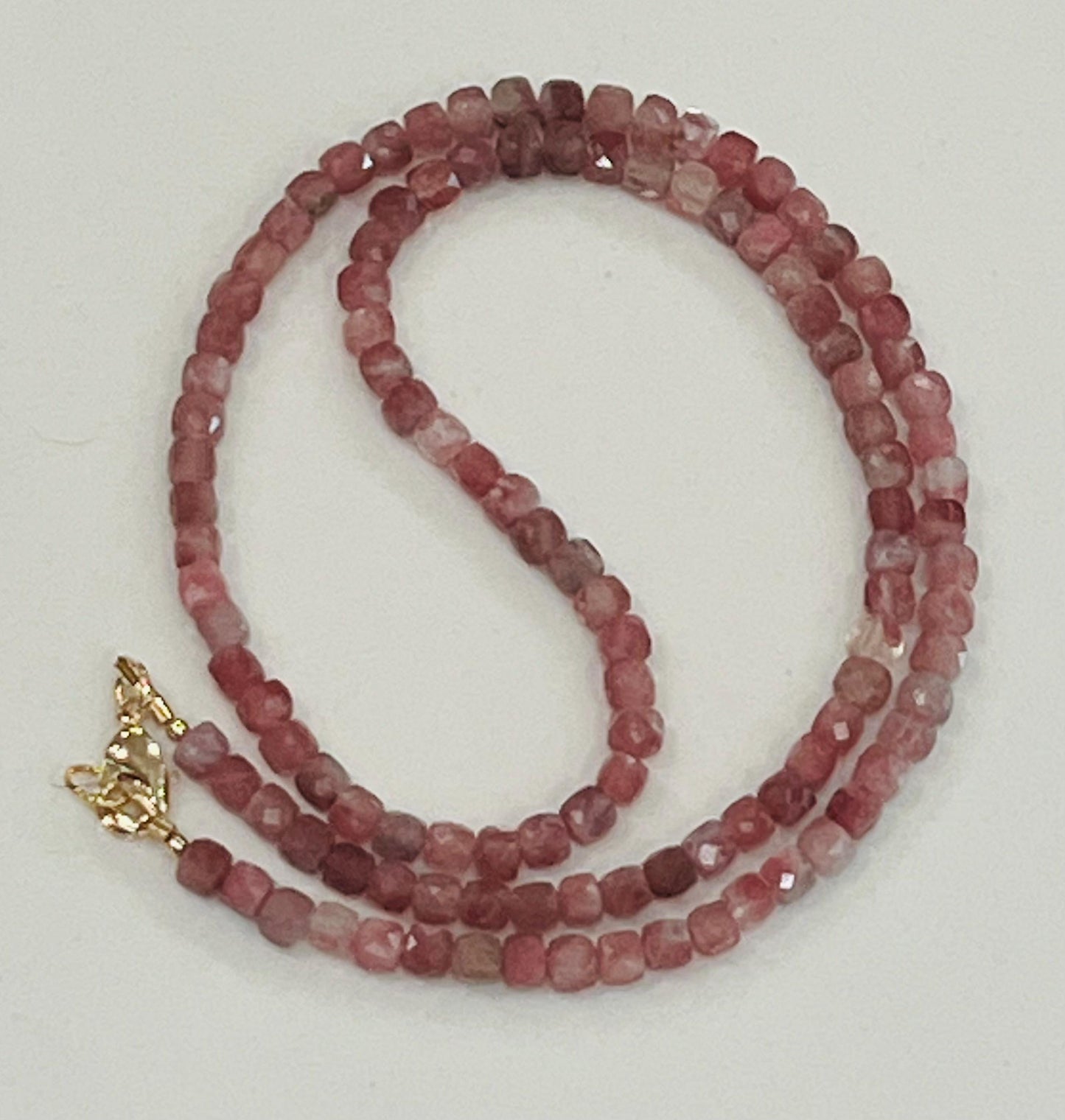 Pink Tourmaline Beaded Necklace 18k Gold Filled Clasp 4mm Cubed Tourmaline Beads Pink Beaded Necklace Natural Gemstone Beaded Necklace