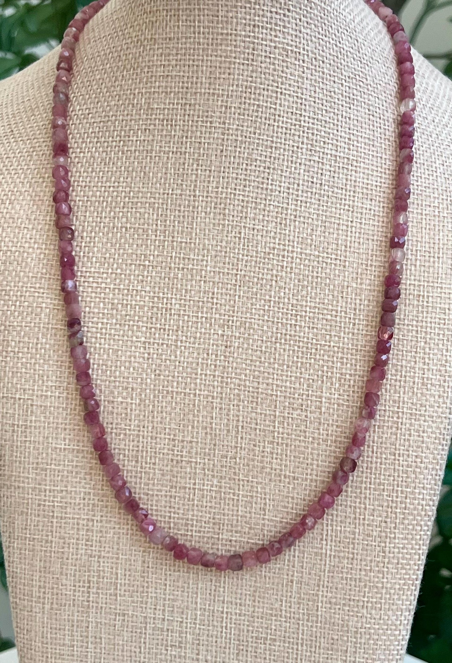 Pink Tourmaline Beaded Necklace 18k Gold Filled Clasp 4mm Cubed Tourmaline Beads Pink Beaded Necklace Natural Gemstone Beaded Necklace