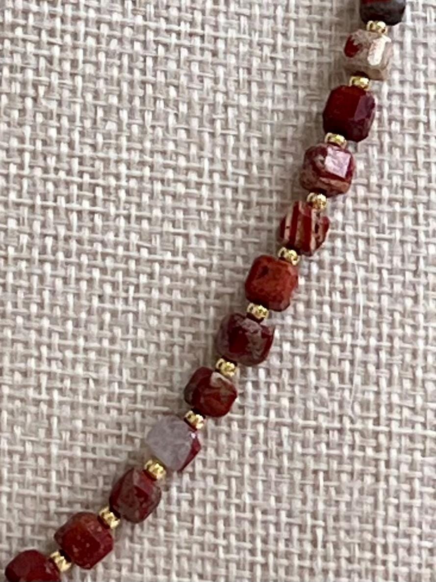 Red Jasper Beaded Necklace 18k Gold Filled Clasp 18k Gold Filled Beads Natural Semi-Precious Gemstones Necklace Red Gold Layering Necklace