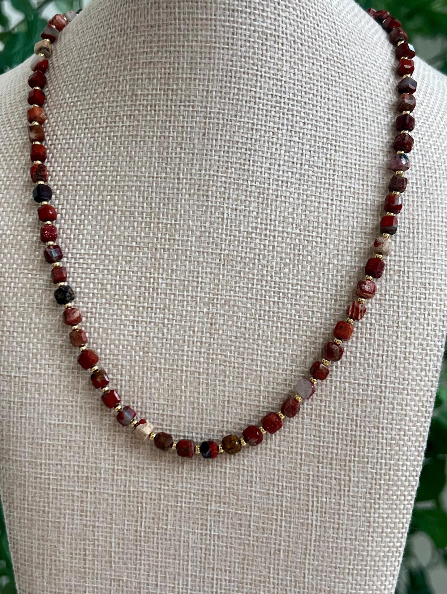 Red Jasper Beaded Necklace 18k Gold Filled Clasp 18k Gold Filled Beads Natural Semi-Precious Gemstones Necklace Red Gold Layering Necklace